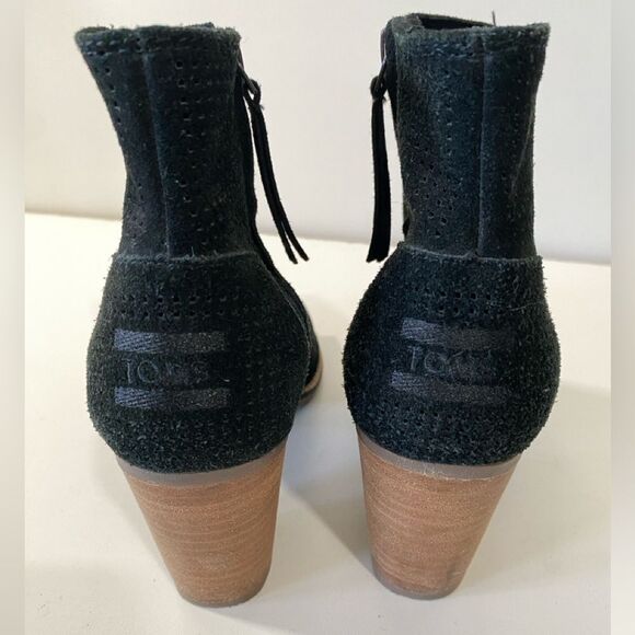 Toms Majorca Black Mesh Block Heel Booties Size 7.5 - Picture 4 of 9